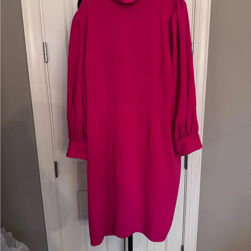 Pink Long Sleeve Sheath Dress with Mock Neck for Cocktail - Picture 6 of 7